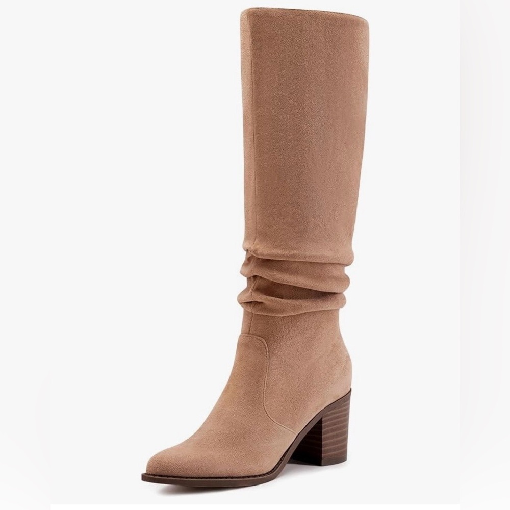 Athlefit Womens Knee High Chunky Heel Boots Faux Suede Pointed Toe 
SIZE 8